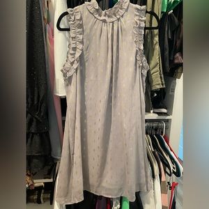 Shift dress with metallic and ruffle details